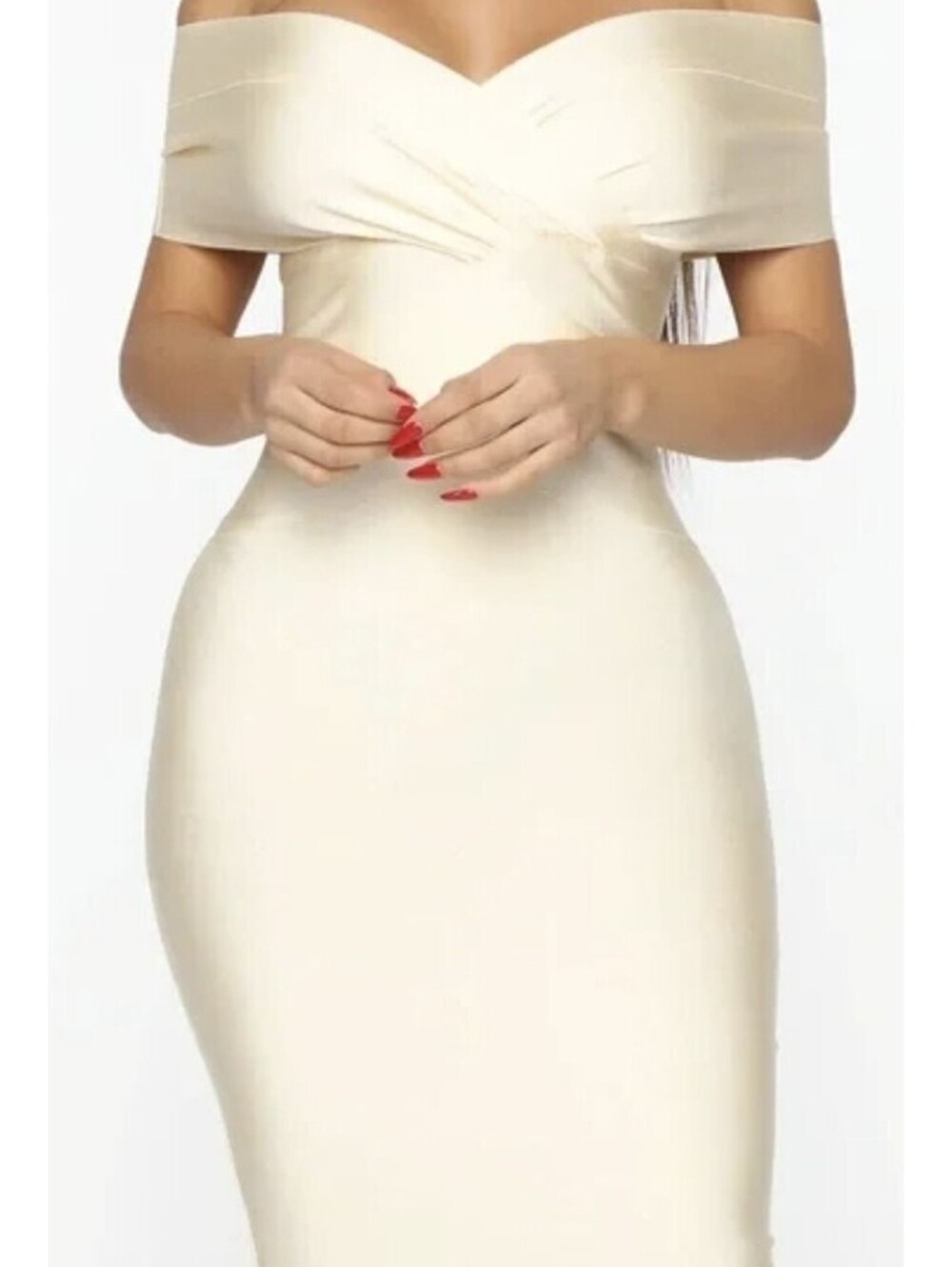 FashionNova Women's Dolled Up For You Bandage Midi Dress Ivory Sz. S NEW
